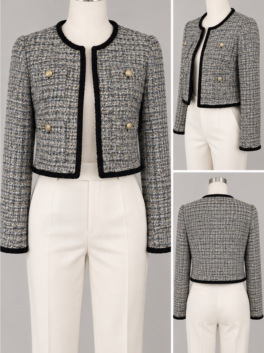 J.Crew Collection Metallic Wool Tweed Lady Jacket Gold Buttons Size 14